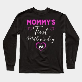 Funny Mommy_s first mother_s day t-shirt heart footprint tee Long Sleeve T-Shirt